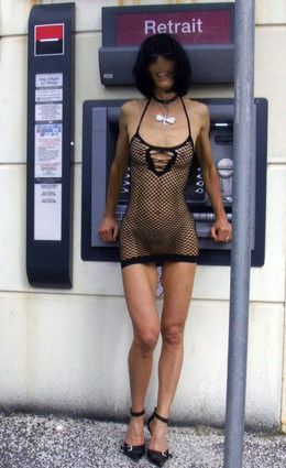 Naked exhibitionist near Cap D'agde ATM,